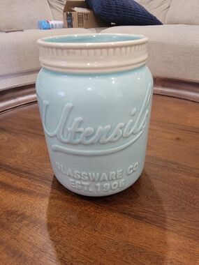 World Market Utensil Holder. 7 inches high. 4 inches across.  Beautiful Blue.